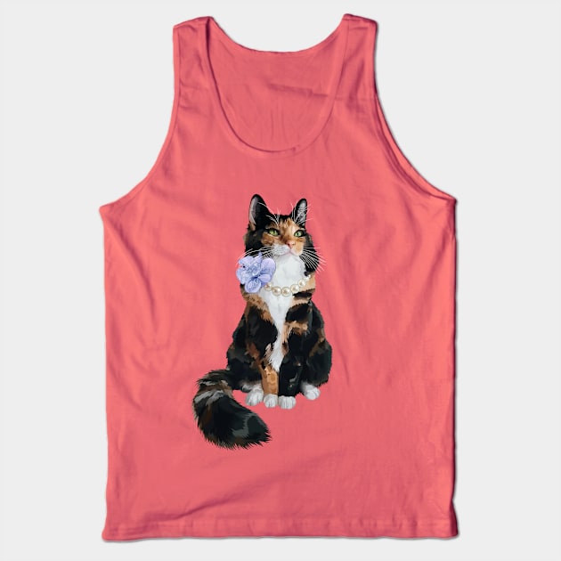 Glamorous Longhair Calico Cat with Pearls Tank Top by CarleahUnique